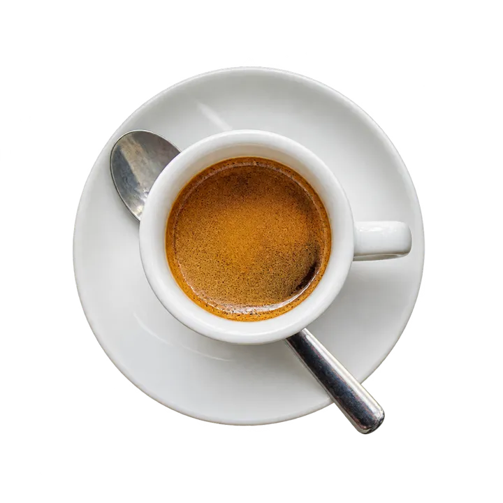 Une tasse d'espresso sur sa soucoupe, vue de dessus