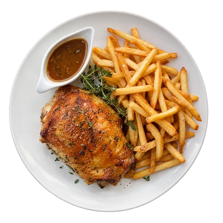 Une cuisse de poulet rôti avec des frites